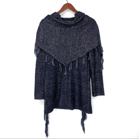White House Black Market Navy Blue Metallic Fleck  Sweater With Removable Scarf - Picture 3 of 16